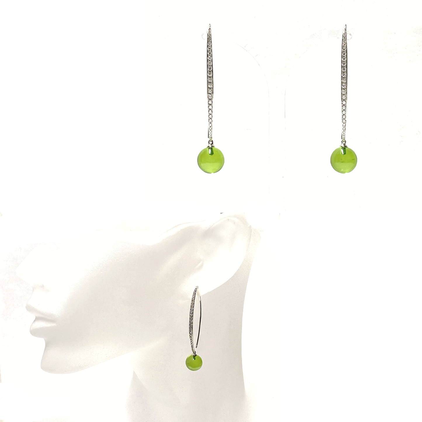 Ohrring 925 Silber rhodiniert Bernstein grün (karibischer Bernstein) Kugel 10mm Zirkonia Ohrhänger