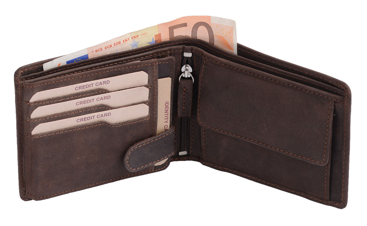 Fettlederbörse braun, Antikleder braun mit 9 Kartenfächern