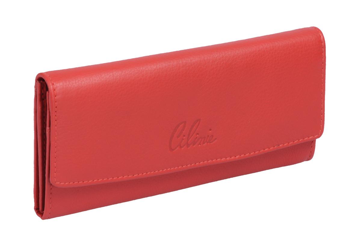 Damen Langbörse CILINIE Leder rot – flaches Portemonnaie mit Druckknopf
