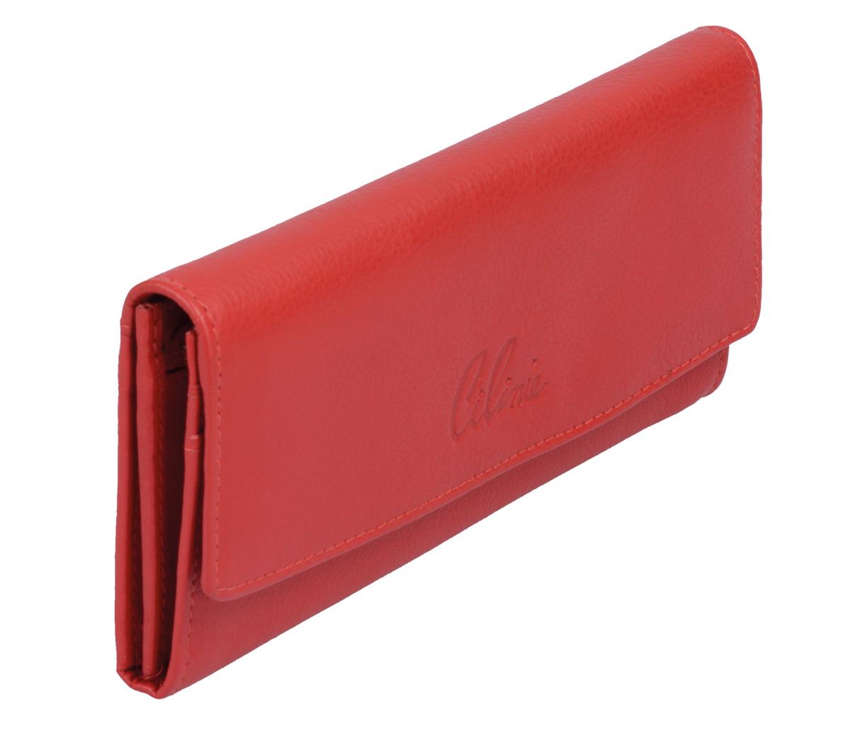 Damen Langbörse CILINIE Leder rot – flaches Portemonnaie mit Druckknopf