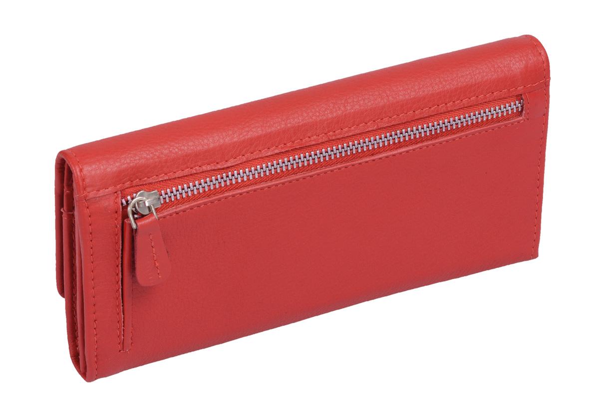 Damen Langbörse CILINIE Leder rot – flaches Portemonnaie mit Druckknopf