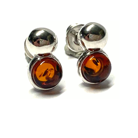 Ohrring 925 Silber rhodiniert Bernstein Cabochon Ohrstecker