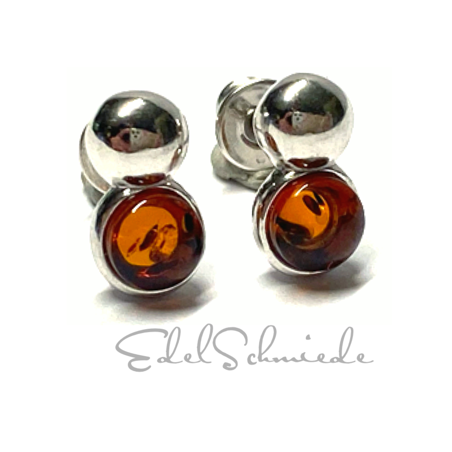 Ohrring 925 Silber rhodiniert Bernstein Cabochon Ohrstecker