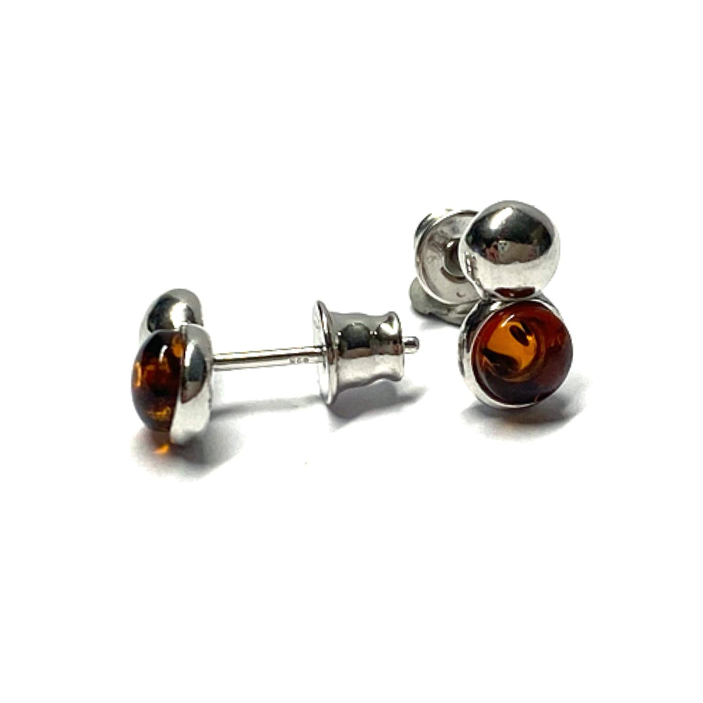 Ohrring 925 Silber rhodiniert Bernstein Cabochon Ohrstecker