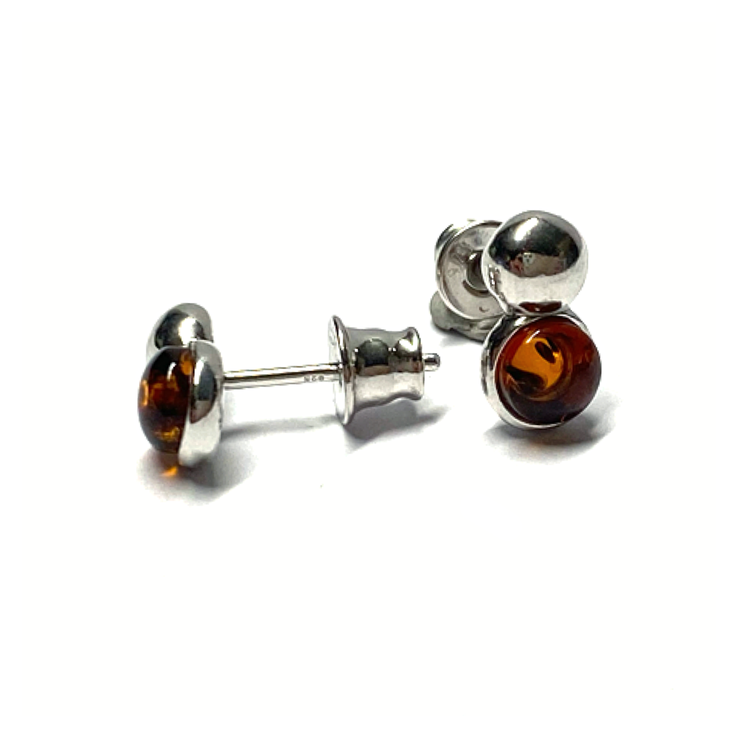 Ohrring 925 Silber rhodiniert Bernstein Cabochon Ohrstecker