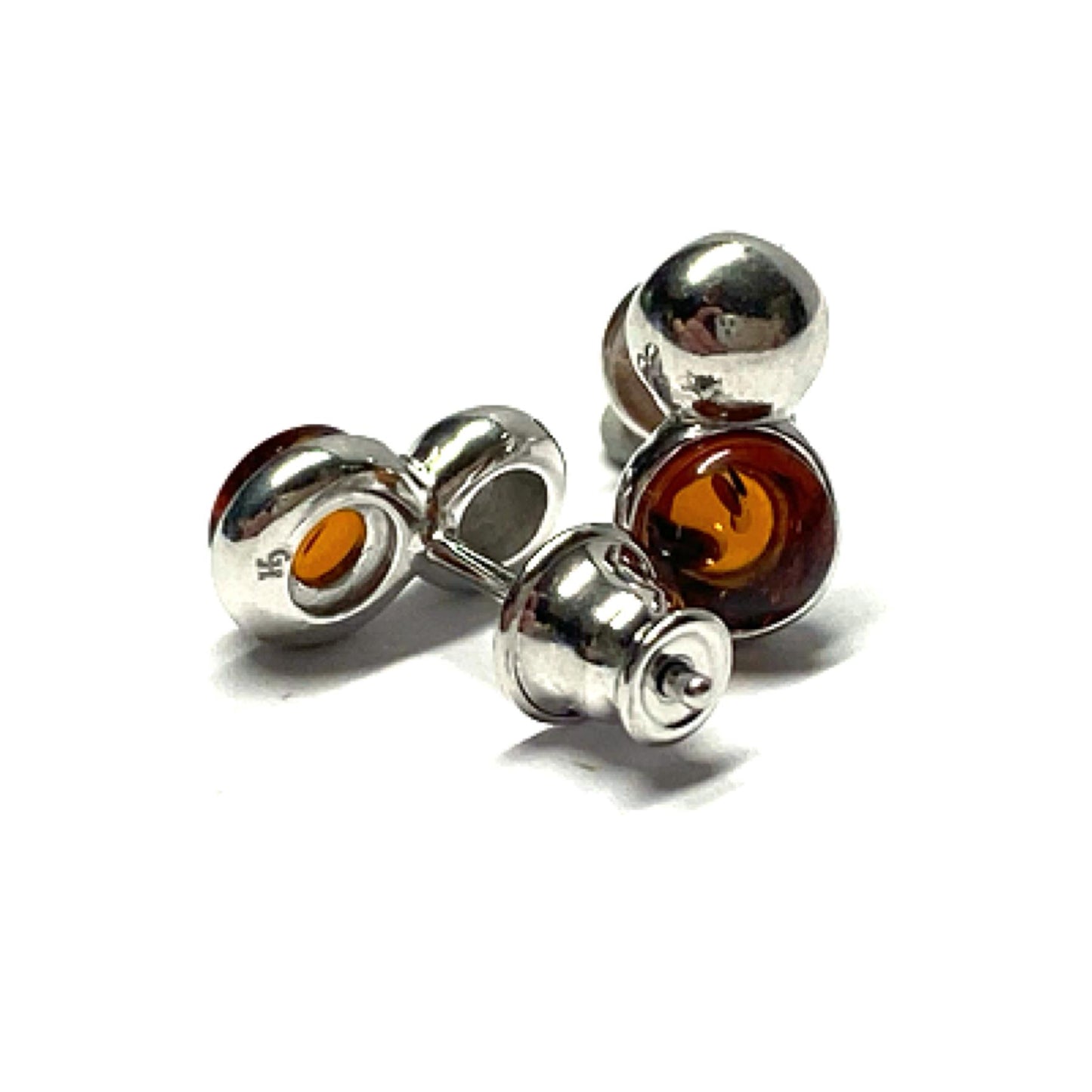 Ohrring 925 Silber rhodiniert Bernstein Cabochon Ohrstecker