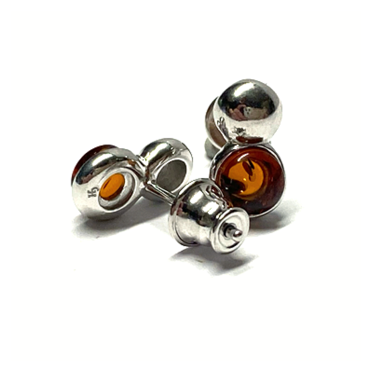 Ohrring 925 Silber rhodiniert Bernstein Cabochon Ohrstecker