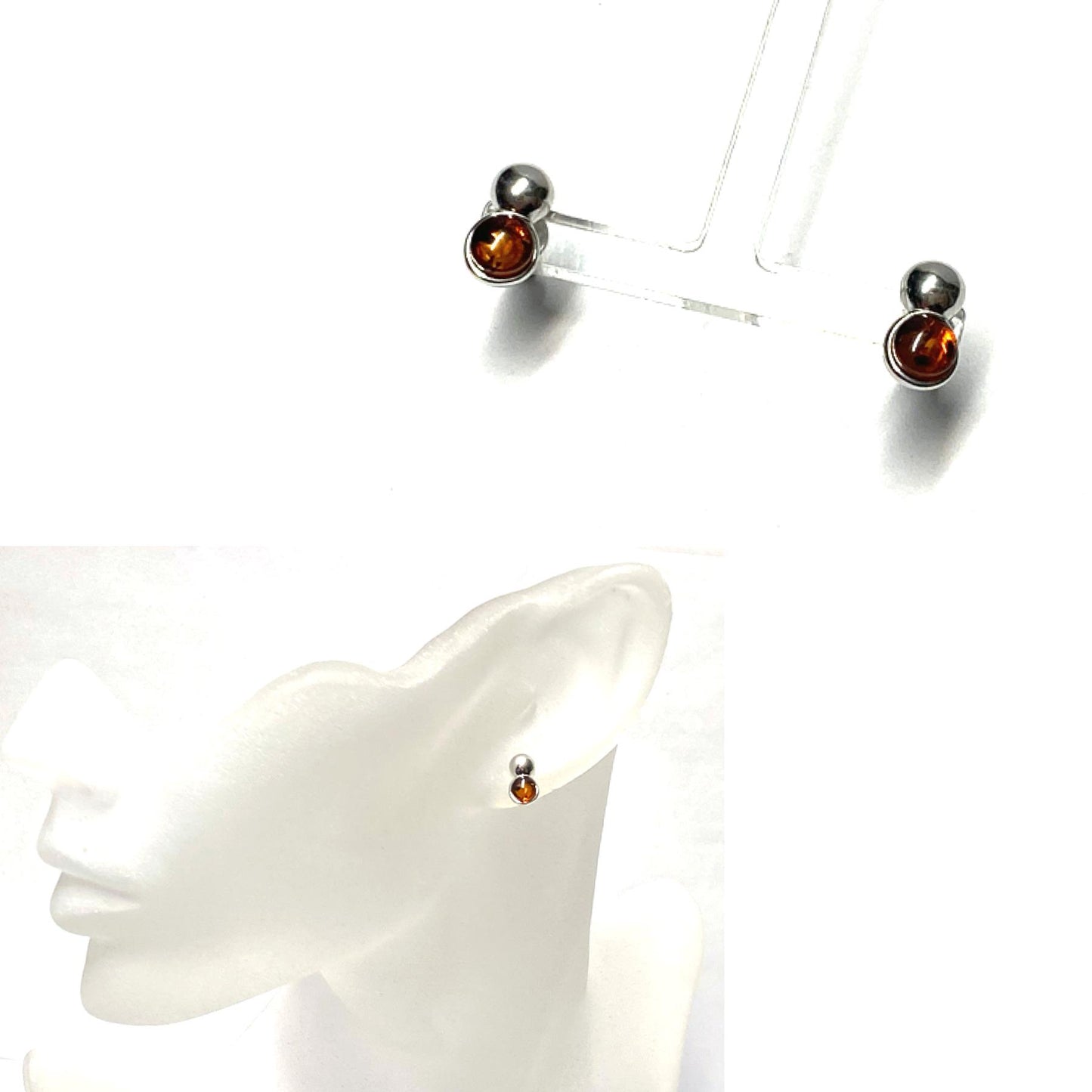 Ohrring 925 Silber rhodiniert Bernstein Cabochon Ohrstecker
