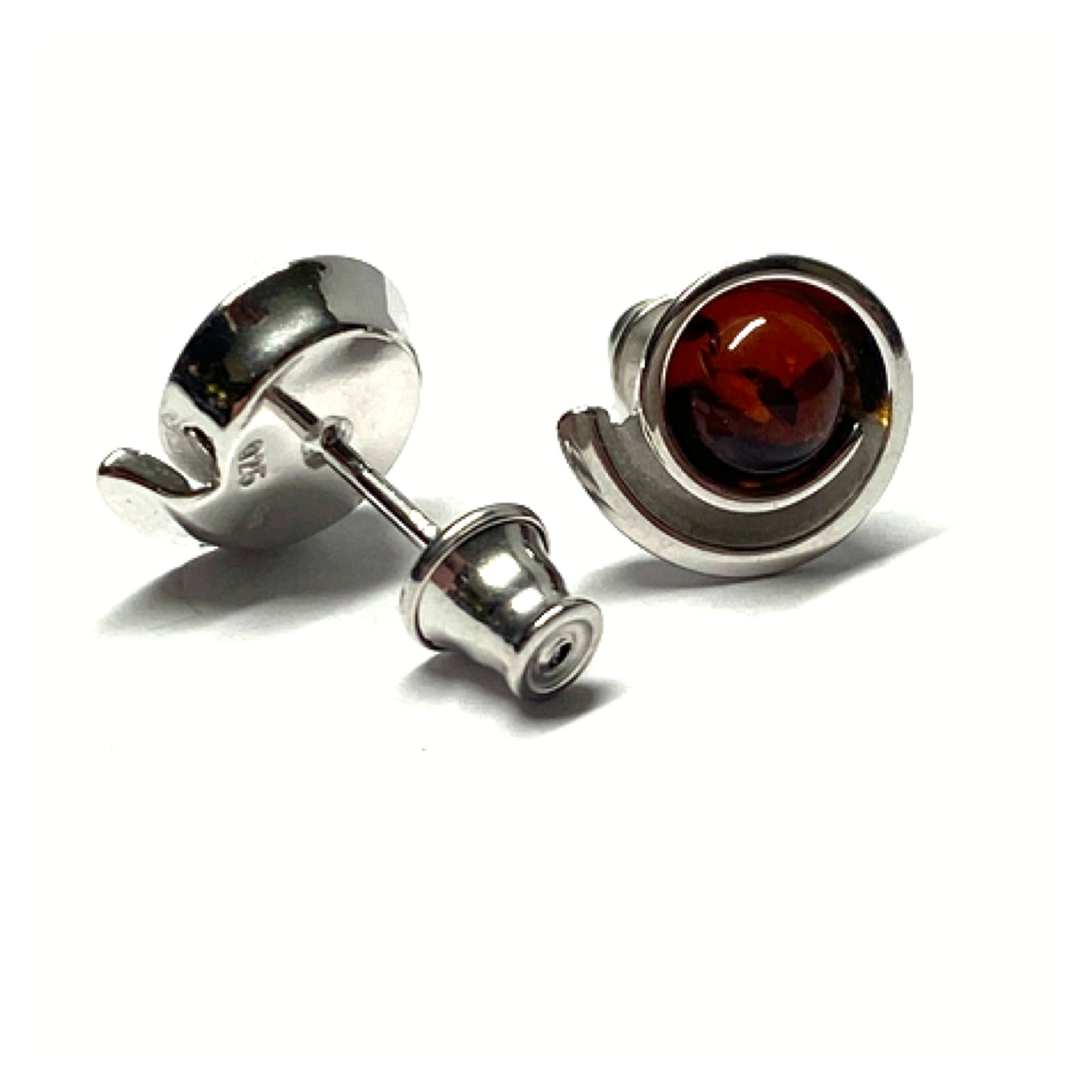 Ohrring 925 Silber rhodiniert Bernstein Cabochon 6mm Ohrstecker