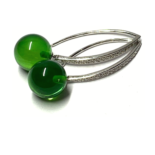 Ohrring 925 Silber rhodiniert Bernstein grün (karibischer Bernstein) Kugel 10mm Zirkonia Ohrhänger