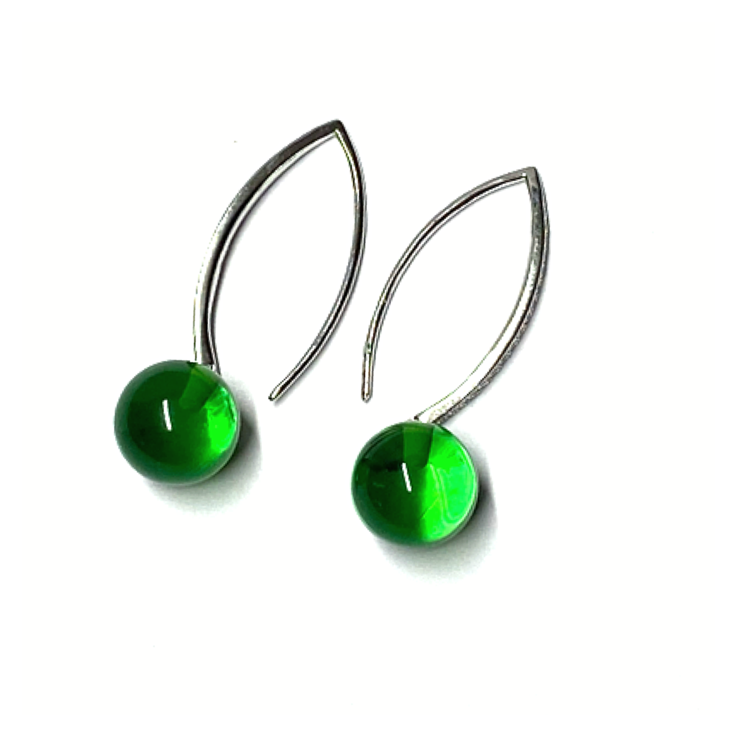 Ohrring 925 Silber rhodiniert Bernstein grün (karibischer Bernstein) Kugel 10mm Zirkonia Ohrhänger