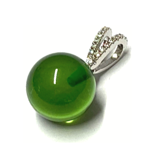 Silberanhänger 925/- rhodiniert karibischer Bernstein grün Kugel 11mm + Zirkonia Kettenanhänger