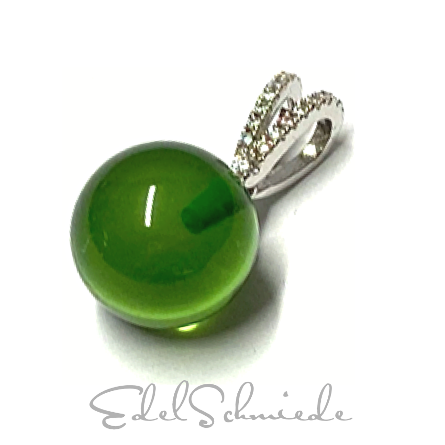 Silberanhänger 925/- rhodiniert karibischer Bernstein grün Kugel 11mm + Zirkonia Kettenanhänger