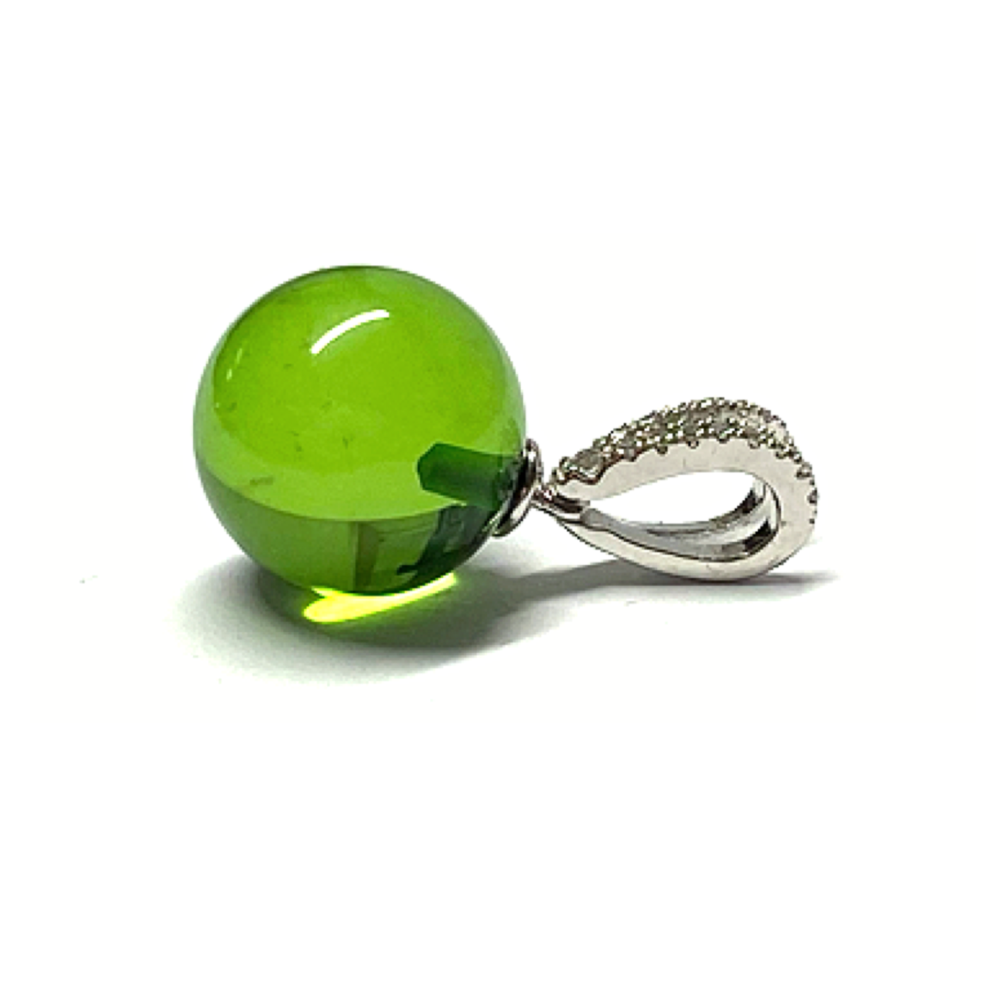 Silberanhänger 925/- rhodiniert karibischer Bernstein grün Kugel 11mm + Zirkonia Kettenanhänger