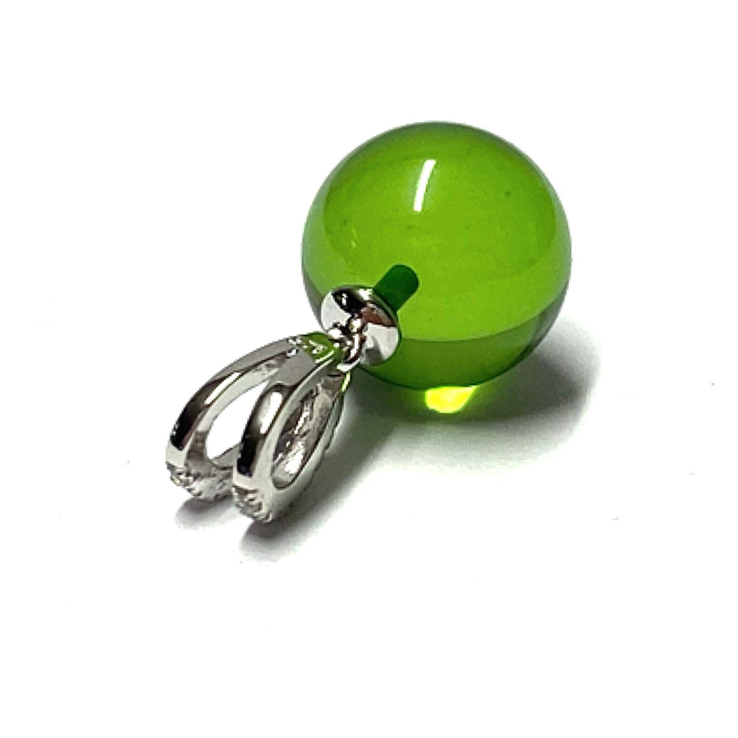 Silberanhänger 925/- rhodiniert karibischer Bernstein grün Kugel 11mm + Zirkonia Kettenanhänger