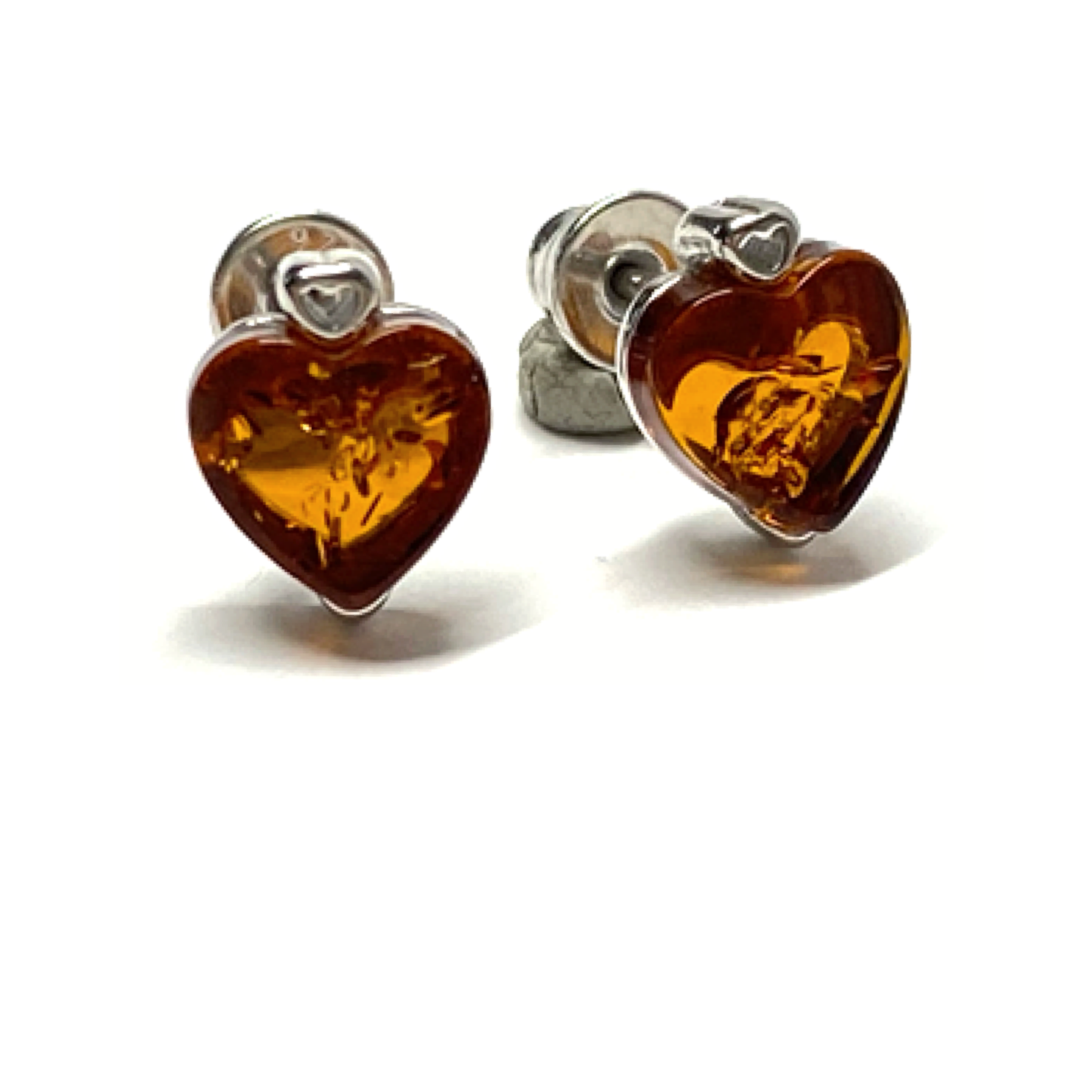 Ohrring 925 Silber Bernstein rhodiniert Cabochon herzförmig Ohrstecker