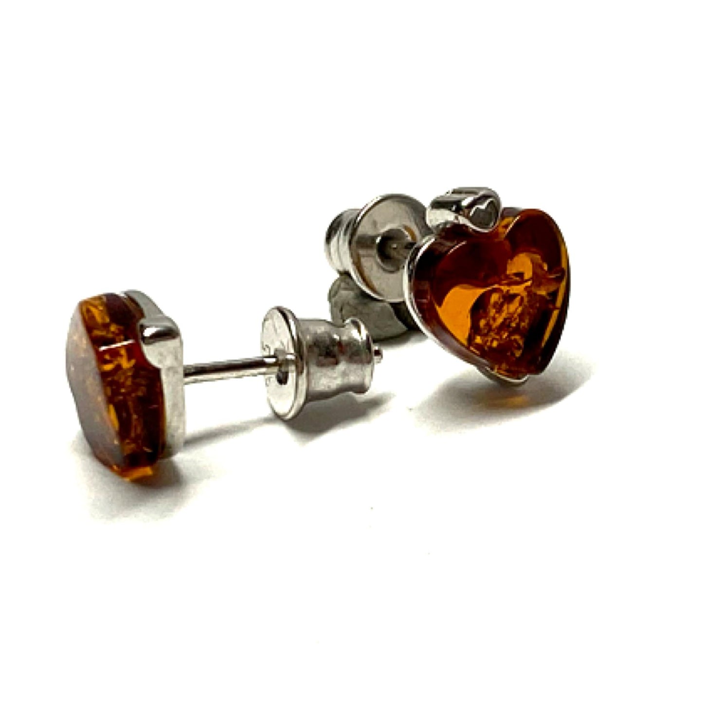 Ohrring 925 Silber Bernstein rhodiniert Cabochon herzförmig Ohrstecker