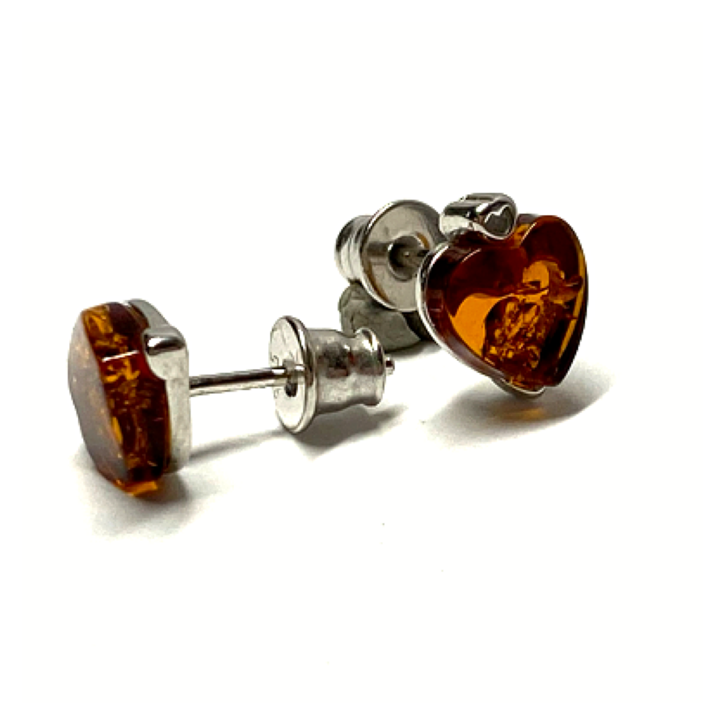 Ohrring 925 Silber Bernstein rhodiniert Cabochon herzförmig Ohrstecker