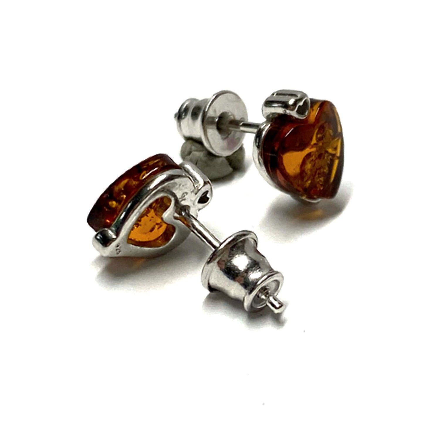 Ohrring 925 Silber Bernstein rhodiniert Cabochon herzförmig Ohrstecker