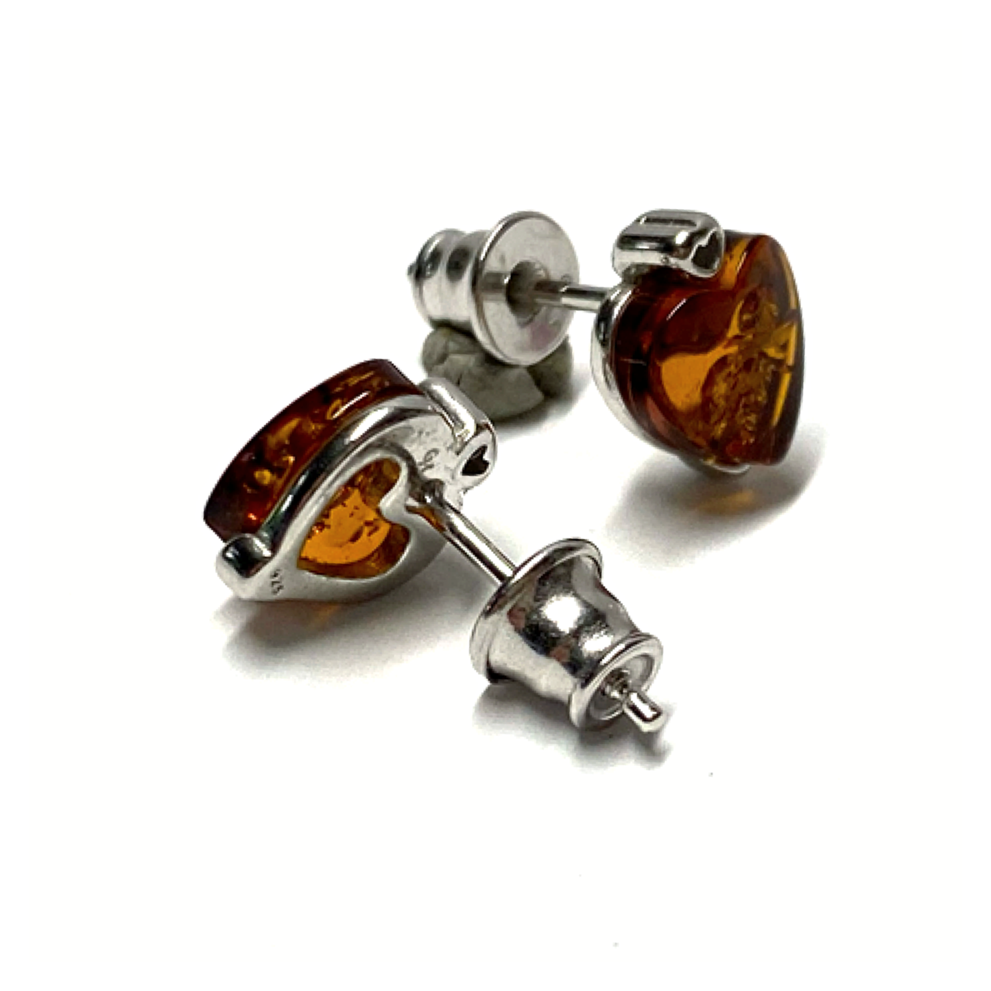 Ohrring 925 Silber Bernstein rhodiniert Cabochon herzförmig Ohrstecker