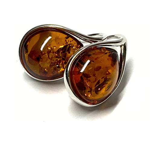 Ohrhänger 925 Silber rhodiniert Bernstein braun Tropfen Ohrring Klassiker