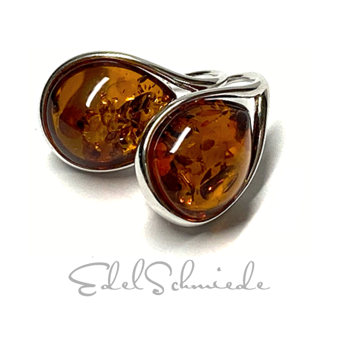 Ohrhänger 925 Silber rhodiniert Bernstein braun Tropfen Ohrring Klassiker