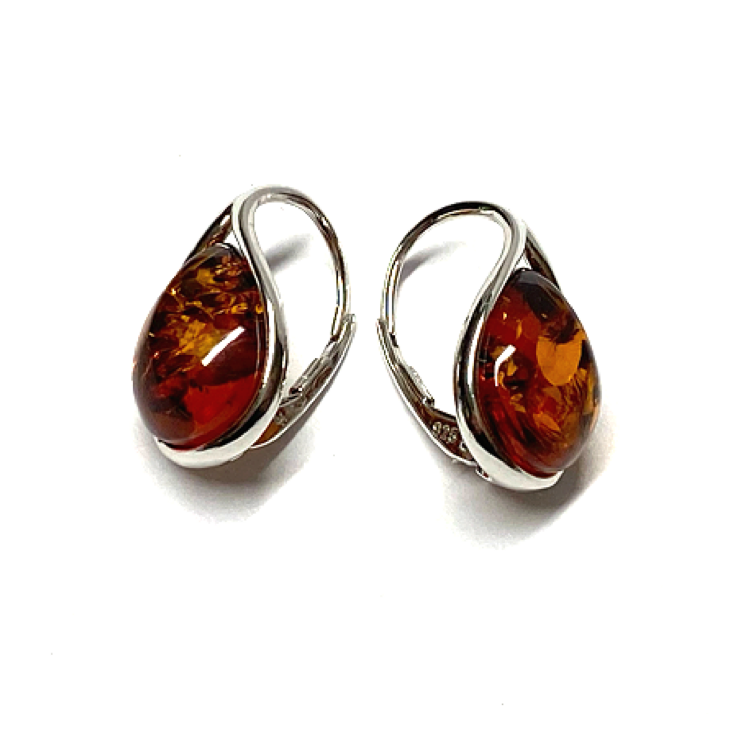 Ohrhänger 925 Silber rhodiniert Bernstein braun Tropfen Ohrring Klassiker