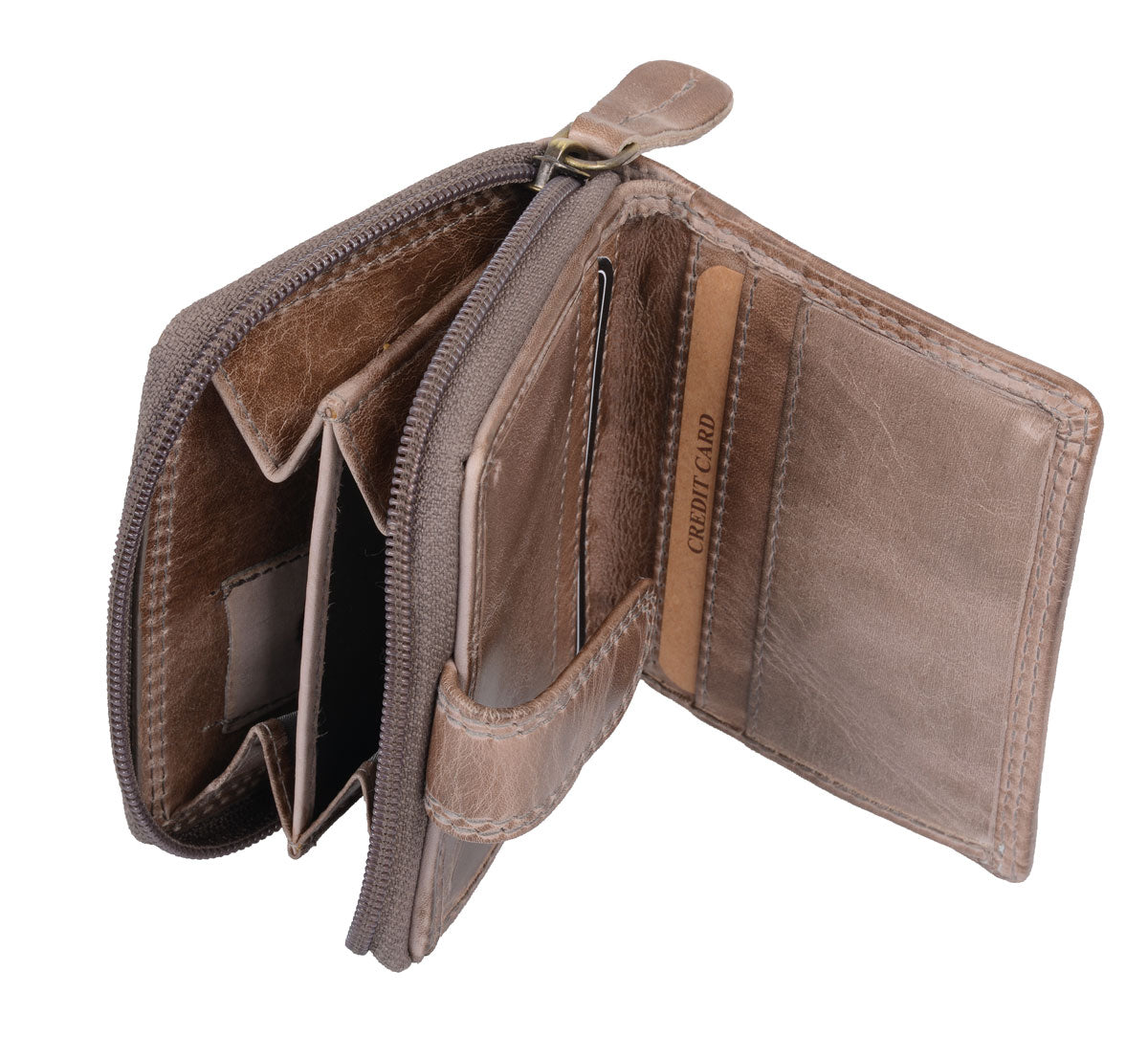 Leder Damenbörse, taupe