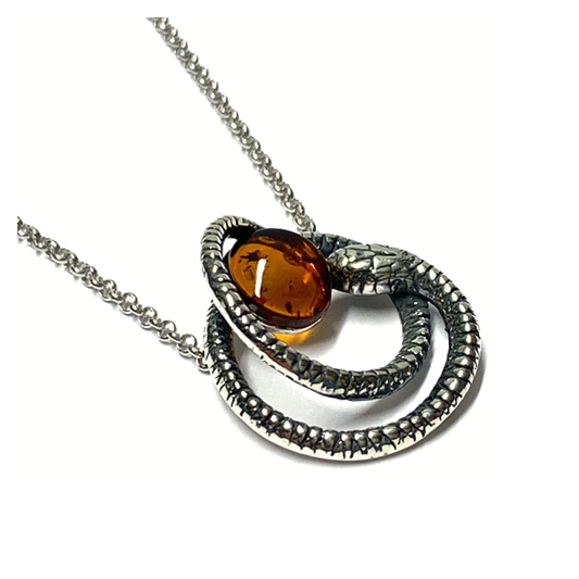 Kette 925 Silber rhodiniert Bernstein Cabochon oval  Mittelteilcollier Schlange Halskette 45-50cm