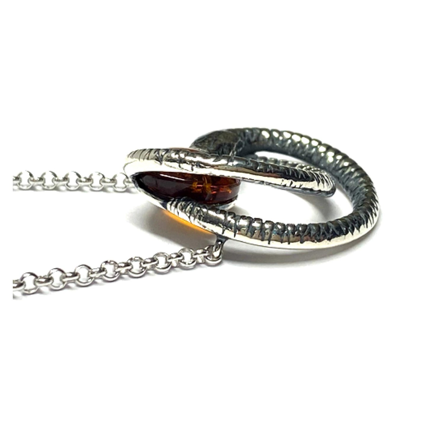 Kette 925 Silber rhodiniert Bernstein Cabochon oval  Mittelteilcollier Schlange Halskette 45-50cm