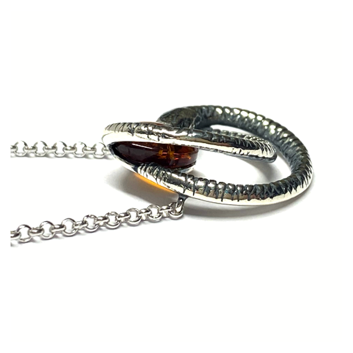 Kette 925 Silber rhodiniert Bernstein Cabochon oval  Mittelteilcollier Schlange Halskette 45-50cm