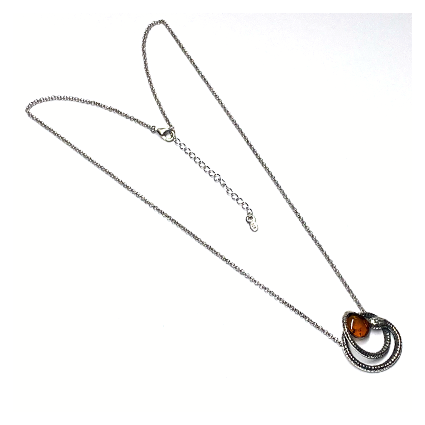 Kette 925 Silber rhodiniert Bernstein Cabochon oval  Mittelteilcollier Schlange Halskette 45-50cm