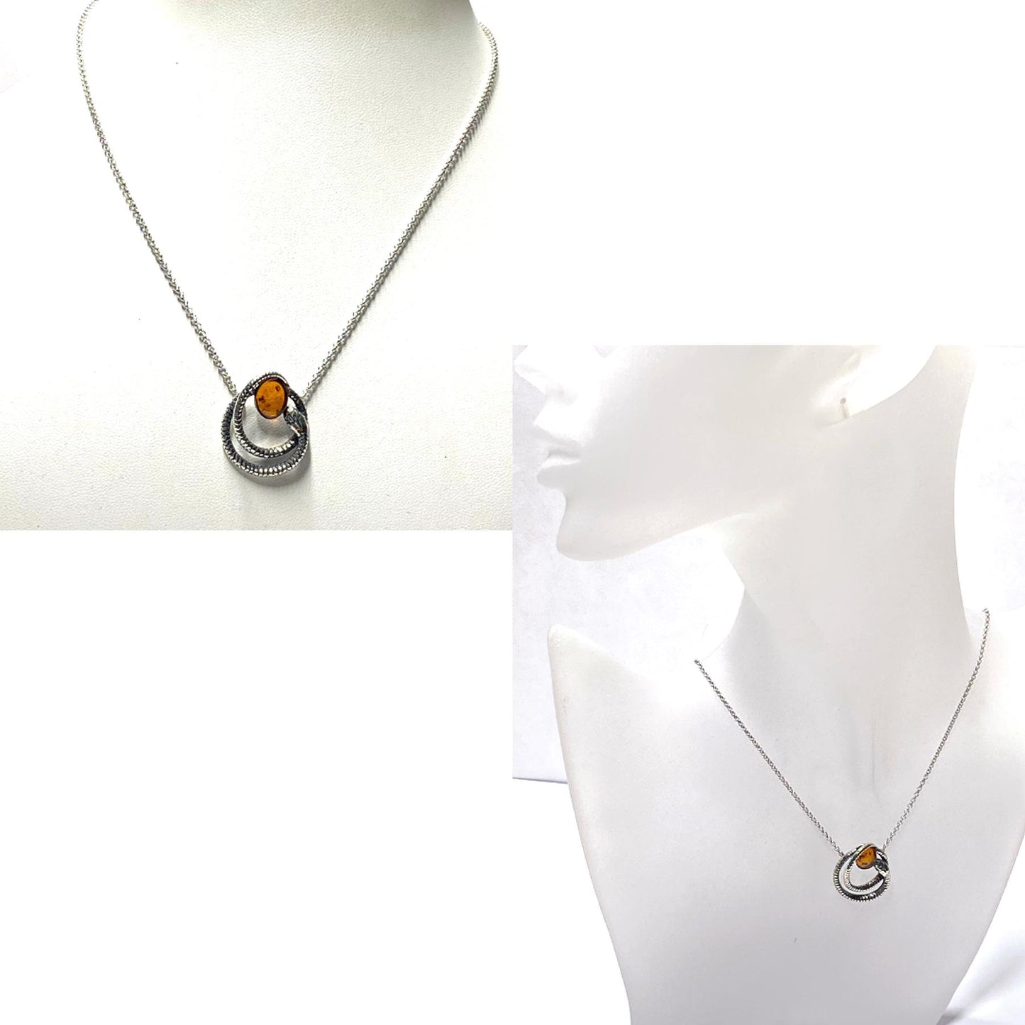 Kette 925 Silber rhodiniert Bernstein Cabochon oval  Mittelteilcollier Schlange Halskette 45-50cm