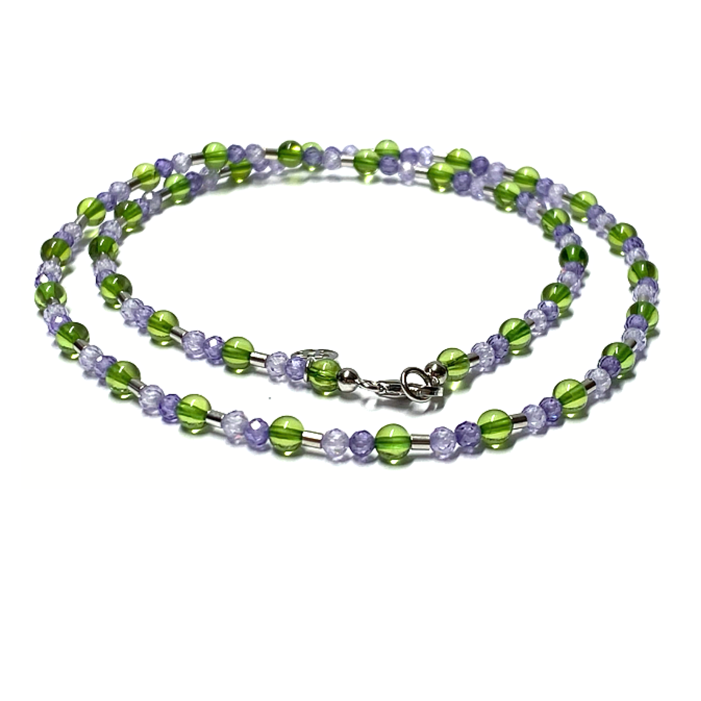 Kette Bernstein grün Kugel (karibischer Bernstein) + Zirkonia lila Steinkette Kugelkette 925 Silber rhodiniert Verschluß 46cm