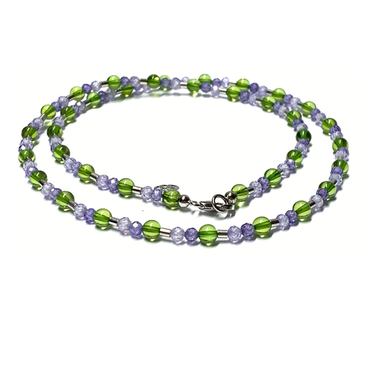 Kette Bernstein grün Kugel (karibischer Bernstein) + Zirkonia lila Steinkette Kugelkette 925 Silber rhodiniert Verschluß 46cm