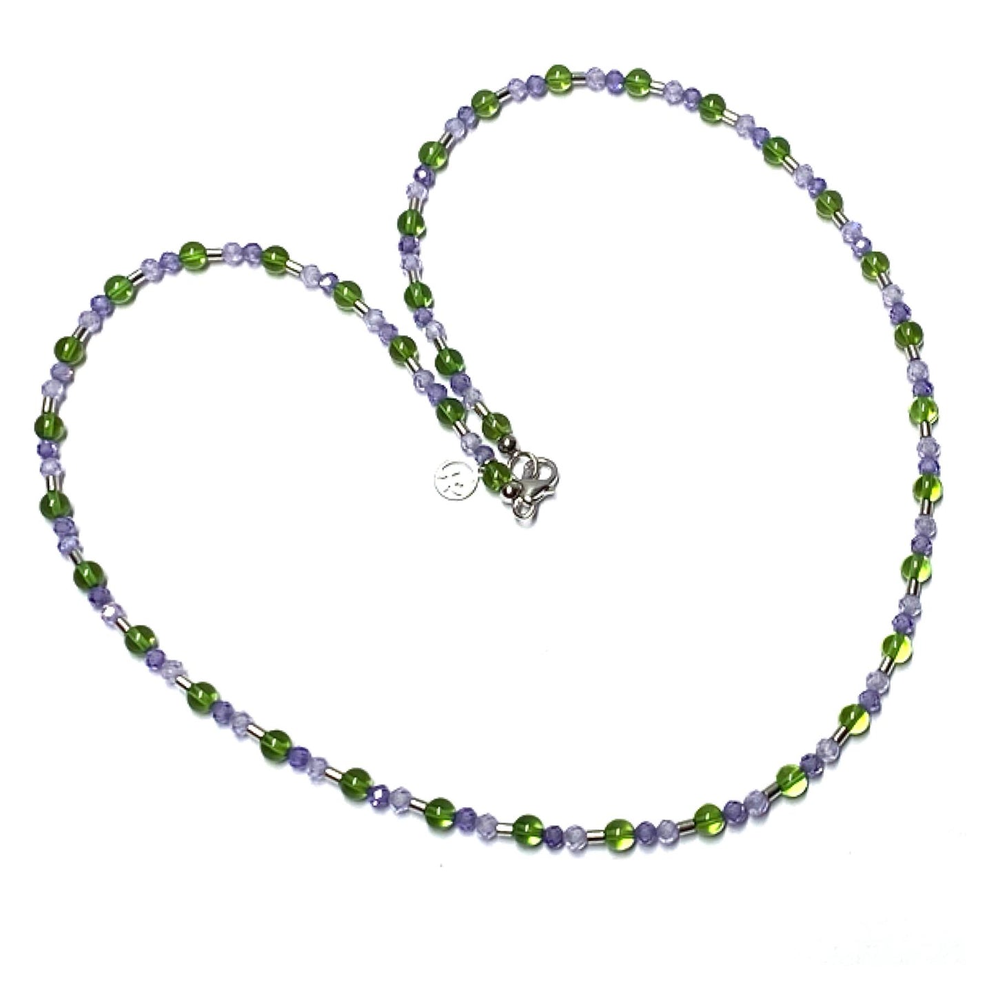 Kette Bernstein grün Kugel (karibischer Bernstein) + Zirkonia lila Steinkette Kugelkette 925 Silber rhodiniert Verschluß 46cm