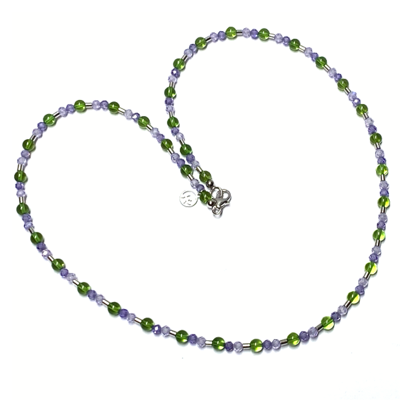 Kette Bernstein grün Kugel (karibischer Bernstein) + Zirkonia lila Steinkette Kugelkette 925 Silber rhodiniert Verschluß 46cm