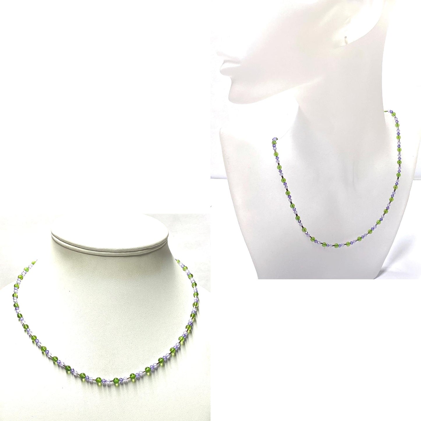 Kette Bernstein grün Kugel (karibischer Bernstein) + Zirkonia lila Steinkette Kugelkette 925 Silber rhodiniert Verschluß 46cm