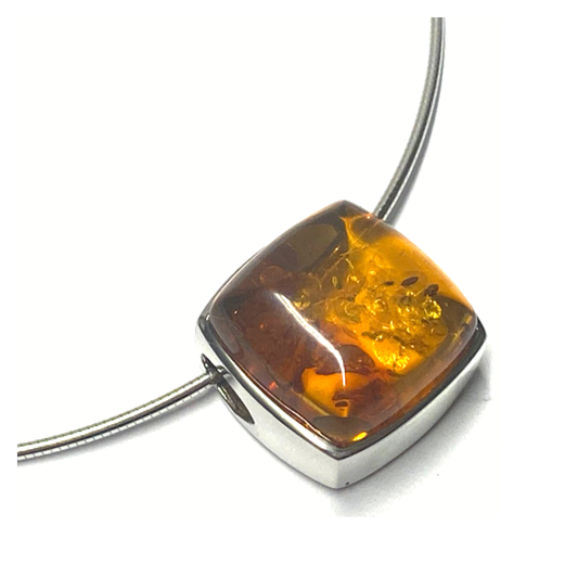 Bernstein Anhänger 925 Silber rhodiniert inklusive Halsreif Collier 42cm