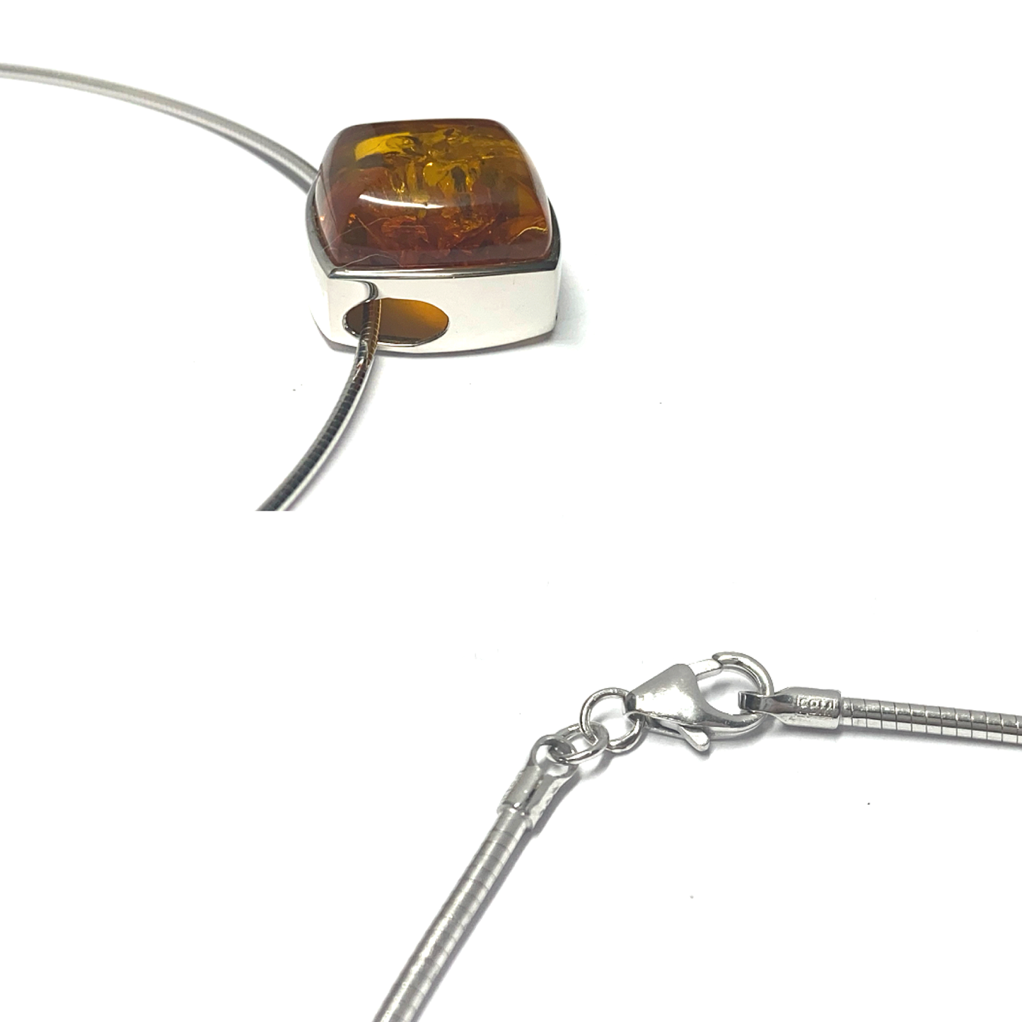 Bernstein Anhänger 925 Silber rhodiniert inklusive Halsreif Collier 42cm