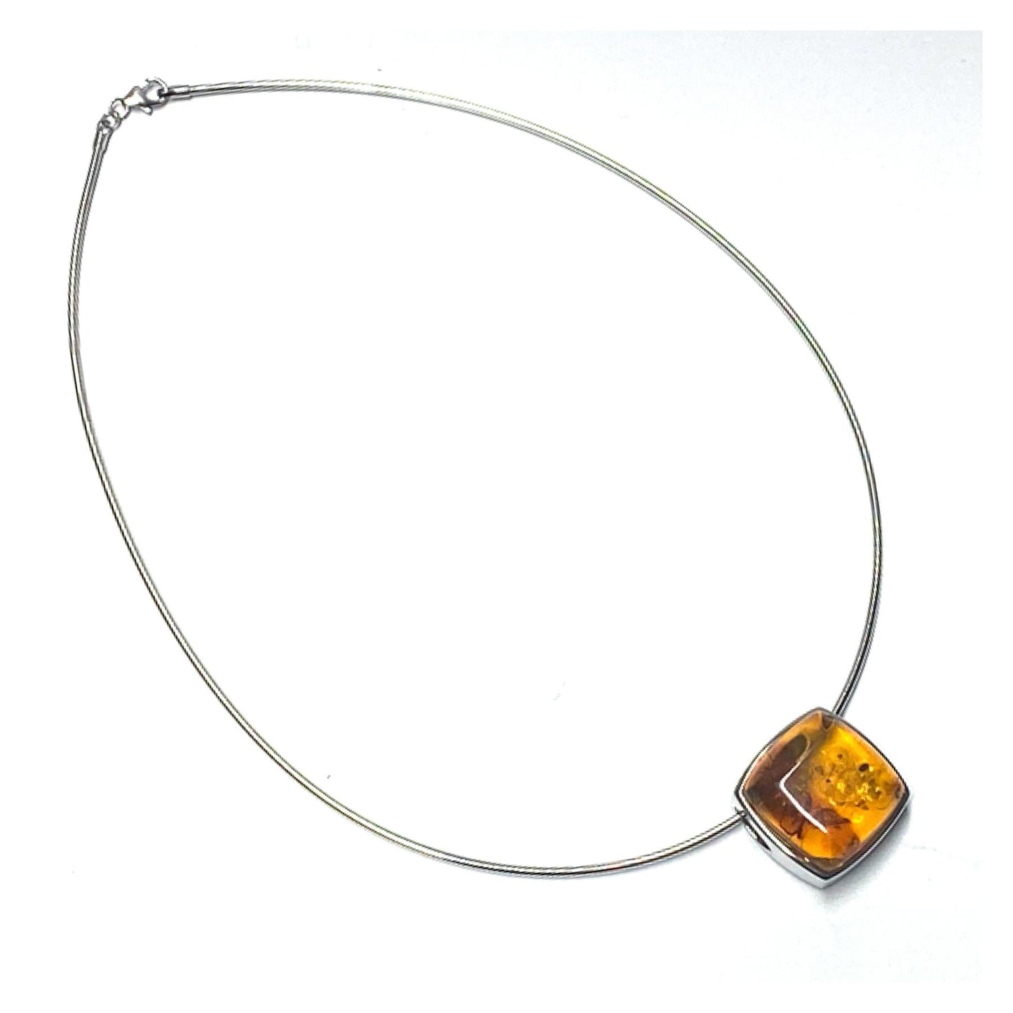 Bernstein Anhänger 925 Silber rhodiniert inklusive Halsreif Collier 42cm