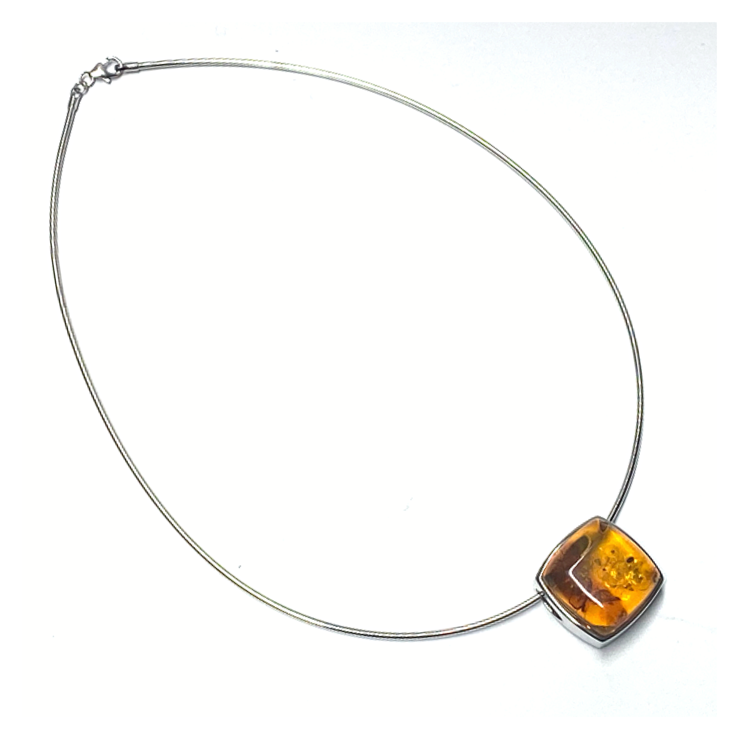 Bernstein Anhänger 925 Silber rhodiniert inklusive Halsreif Collier 42cm