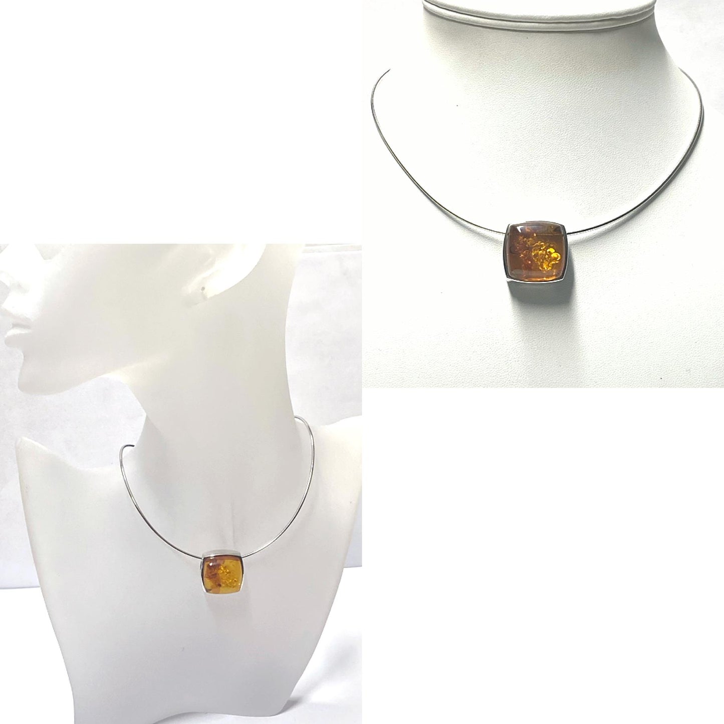 Bernstein Anhänger 925 Silber rhodiniert inklusive Halsreif Collier 42cm