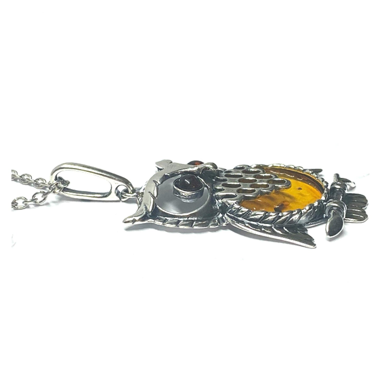 Anhänger Eule 925 Silber rhodiniert Bernstein Cabochon Kettenanhänger inklusive Kette 70cm