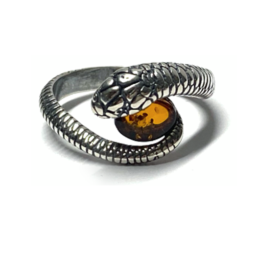 Silberring Bernstein 925 rhodiniert geschwärzt MusterungUnikat Schlange Schmuckring #54