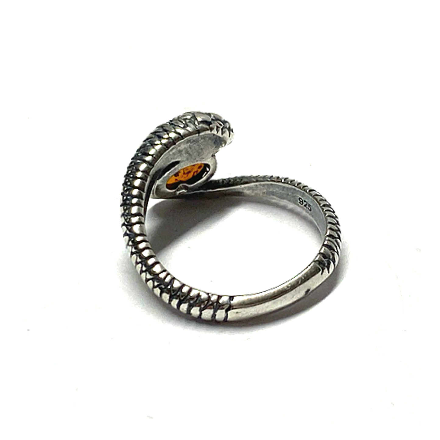Silberring Bernstein 925 rhodiniert geschwärzt MusterungUnikat Schlange Schmuckring #54
