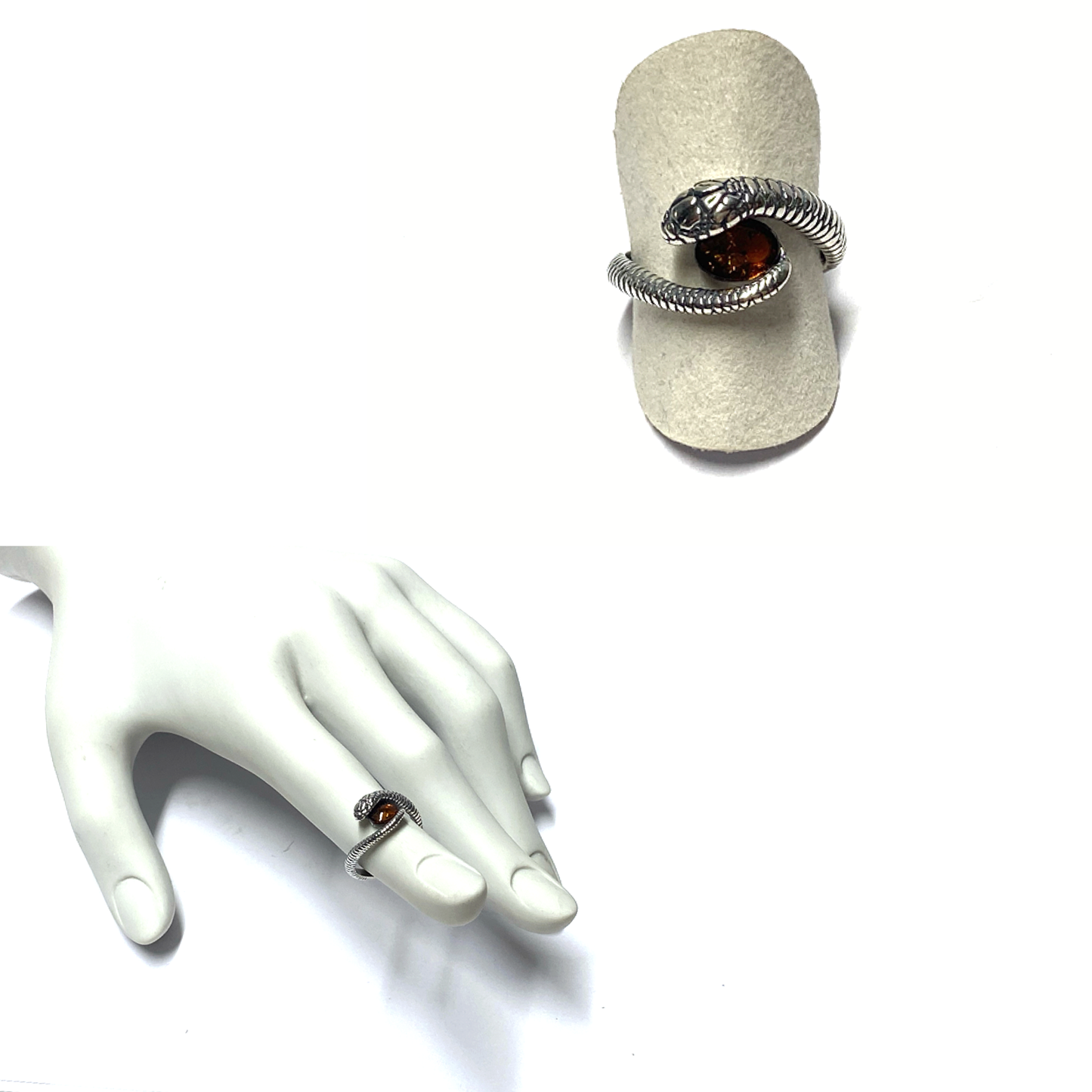 Silberring Bernstein 925 rhodiniert geschwärzt MusterungUnikat Schlange Schmuckring #54