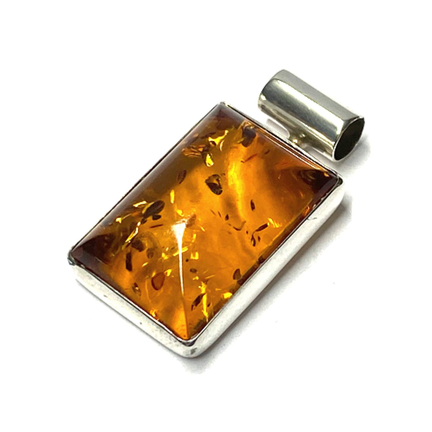 Anhänger Bernstein eckig 925 Silber Kettenanhänger Modern Rechteck