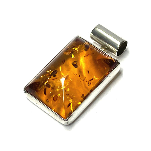 Anhänger Bernstein eckig 925 Silber Kettenanhänger Modern Rechteck
