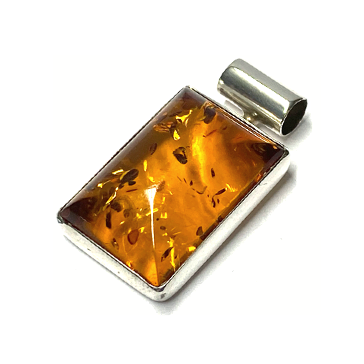 Anhänger Bernstein eckig 925 Silber Kettenanhänger Modern Rechteck